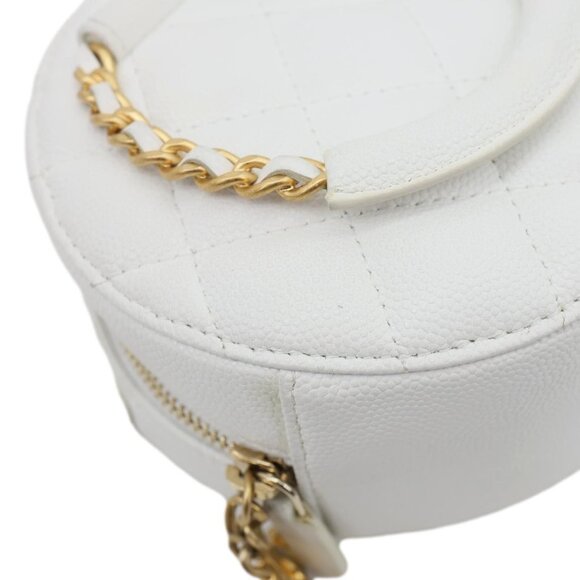 Chanel In The Loop Round Caviar Leather Clutch Crossbody Bag White - Picture 8 of 12